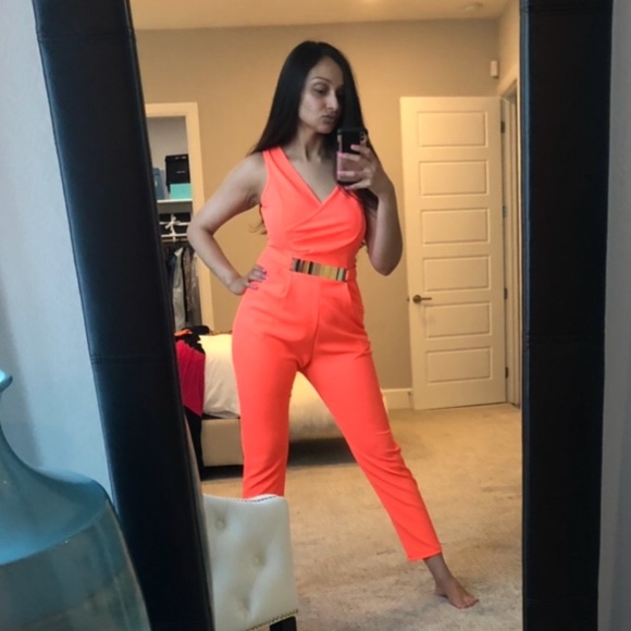 Coco Avante Coral/Orange Jump Suit w/ Mirror Belt - Picture 3 of 4